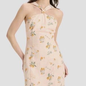 Wild Fable Knotted Y Neck Mini Dress Oranges Fruit Bella Vita Pink NWT Size XXS